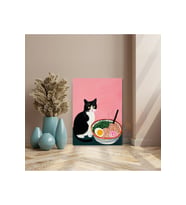 Kanvas Tablo Noodle ve Kedi Görseli Sevimli Kanvas Tablo Ev Hediyesi Ev Dekorasyonu