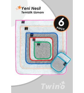 Twino 6 Prç Deneyim Seti Microfiber Zor Kir Temizlik Mutfak Banyo Bulaşık Teli Temizleme Ovma Bezi