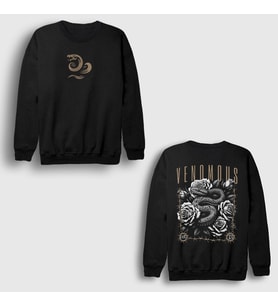 Presmono Unisex Siyah Venomous Snake Sırt Baskılı Sweatshirt 518241tt