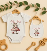 Pia Baby Premium %100 Pamuk İsme Özel Organik Baskılı Çıtçıtlı Bebek Body Ve Önlük 5093-20 (Ekru)