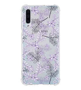Samsung Galaxy A50s Uyumlu Köşe Korumalı Antişok Kapak Floral Lila Tasarımlı Şeffaf  Kılıf