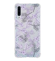 Samsung Galaxy A50s Uyumlu Köşe Korumalı Antişok Kapak Floral Lila Tasarımlı Şeffaf  Kılıf