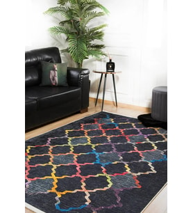 Dijital Kaymaz Yıkanabilir Siyah Geometrik Salon Halısı Mutfak Halısı Koridor Halısı Yolluk HLN920
