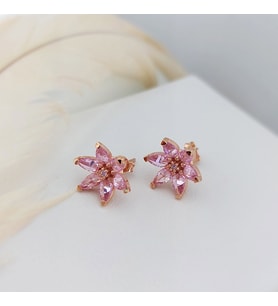 Vaoov 925 Ayar Gümüş Pembe Taşlı Lotus Çiçeği Küpe (Rose)
