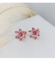 Vaoov 925 Ayar Gümüş Pembe Taşlı Lotus Çiçeği Küpe (Rose)