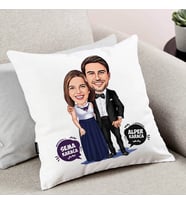 Kişiye Özel Nişanlı Çiftler Karikatürlü Yastık
