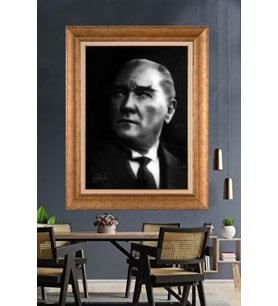 Altın Varaklı Çerçeveli Paspartulu Atatürk Tablo nh217 (Gold)