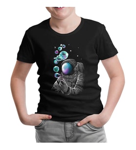 Space Baloon Siyah Çocuk Tshirt