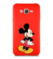 Samsung Galaxy J7 Core Soft Premier Kapak Mickey Mouse-D Tasarımlı Silikon Kılıf - Kırmızı (Şeffaf)
