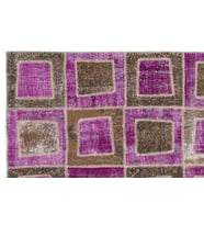 Yün El Dokuma Salon Halısı Geometrik Patchwork Desenli Fuşya Kahverengi Modern Bohem Yatak Odası