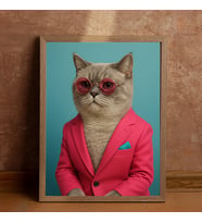 Ezgoola Özel Kedi Köpek Tablosu / Kedi & Köpek Tablosu / Kişiye Özel Poster / Kedi & Köpek Hediye / Portre /  Özel Tablo /  Hediye / Poster (Beyaz)