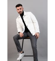 SİR REGULAR FİT BEYAZ ERKEK BAHARLIK KUMAŞ MONT