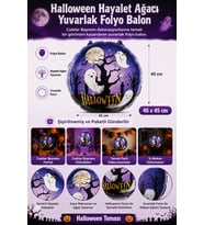 Halloween Folyo Balon Hayalet Ağacı Yuvarlak 45x45 cm Cadılar Bayramı Parti Süsü Dekorasyon Balonu