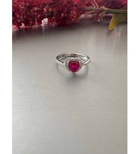 Zeta Jewel 925 Ayar Gümüş Kırmızı Taşlı Kalpli Yüzük- Sevgiliye Hediye, Işıklı Özel Kutulu