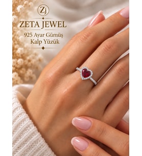 Zeta Jewel 925 Ayar Gümüş Yakut Kırmızısı Taşlı Kalpli Yüzük- Sevgiliye Hediye, Işıklı Özel Kutulu