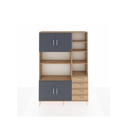 Arges Dolap 9 Raflı 4 Çekmeceli 4 Kapaklı 132x30x195 Çam-Antrasit/Çam