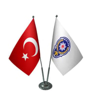 Masa Üstü Polis Arması Bayrağı Türk Bayrağı İkili Krom Direk Masa Bayrak Seti