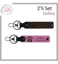 Köpek Sever Arkadaşa Sevimli Sürpriz, Kalpli Pati Motifli Anahtarlık Takımı, Koyu Kahve-Pembe