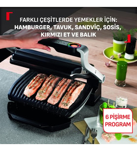 Tefal OptiGrill+ 4 Porsiyon Kapasiteli 2000 Watt 6 Programlı Barbekü Izgara ve Tost Makinesi - Inox