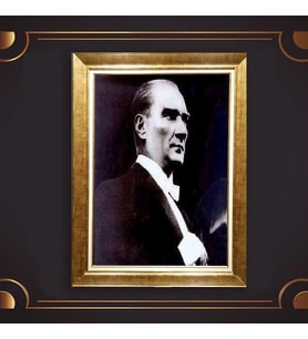 Özel Seri Paspartulu Çerçeveli Atatürk Tablo l815 (Gold)