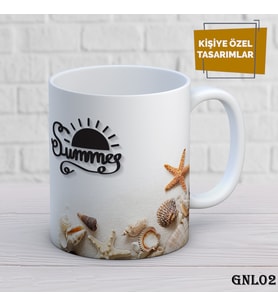 Kişiye Özel  Kupa  İsimli & Fotoğraflı Premium Hediye Bardak Deniz Kabuğu Temalı