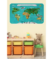 Eğitici Dünya Haritası Dünya Atlası Çocuk Ve Bebek Odası Duvar Sticker-60x105-3780