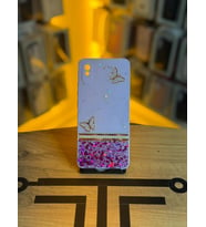 Redmi 9A Uyumlu Kelebek Figürlü Simli Parlak Telefon Kılıfı (Mor)