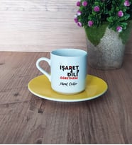 İşaret Dili Öğretmeni Türk Kahvesi Fincanı Sarı Öğretmenler Günü Hediyesi