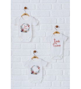 Pia Baby Premium %100 Pamuk İsme Özel Organik Baskılı Üçlü Set Çıtçıtlı Bebek Body Zıbın Modelleri 5067-18 (Ekru)
