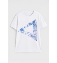 Erkek Rahat Kesim Bisiklet Yaka Baskılı Beyaz T-shirt (Beyaz)
