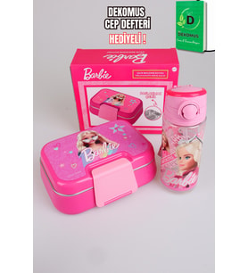 x Dekomus Lisanslı Barbie Extra Glam Collection 2 Katlı Paslanmaz Çelik Yemek Kabı Ve 500 Ml Matara Seti