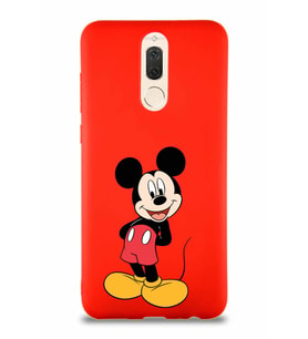 Huawei Mate 10 Lite Soft Premier Kapak Mickey Mouse-B Tasarımlı Silikon Kılıf - Kırmızı (Şeffaf)