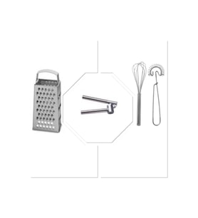 2'li Çırpıcı+Çelik Rende+Çelik Sarımsak Ezici 3Lü Set Pratik Mutfak Gereçleri (Metal)