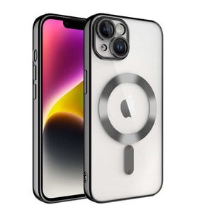 Apple iPhone 14 PLUS Kılıf Kamera Lens Korumalı Renkli Magsafe Şeffaf Silikon (Siyah)