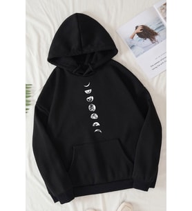 Unisex Moon Phases Baskılı Sweatshirt (Siyah)
