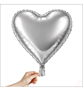 Kalp Folyo Balon, 60cm - Gümüş