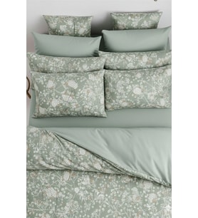 More Home Lastikli Çarşaf Çift Kişilik Nevresim Takımı Yeşil Beyaz Floral