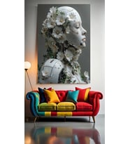 PAPATYA VE ROBOT V1 Ev Duvar Salon Güzellik Salonu Ofis Dükkan Dekarasyon Kanvas Tablo (Çok Renkli)