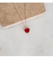 Gümüş Kalpli Aşk Kolye Kırmızı Taşlı (Rose)