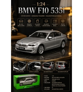 1:24 BMW F10 535i Gümüş Die-Cast Metal Model Araba - Açılabilir Kapı, Kaput ve Bagaj