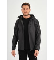 ALEXANDERGARDI FERMUARLI İÇİ POLARLI SU İTİCİ SOFTSHELL KUMAŞ KAPÜŞONLU MONT (E24-MNT-01) (Gri)