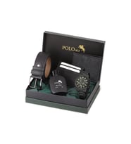 Polo Air Klasik Metal Kasa Erkek Kol Saati Cüzdan Kemer Kartlık Parfüm Seti Siyah Koyu Yeşil Renk PL-7094E1