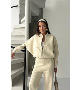 Kadın 3 iplik fermuarlı sweat eşofman ikili takım DPG105
