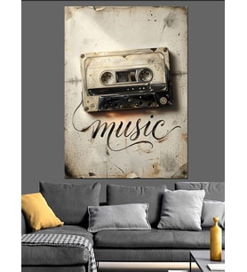 Kaset Bandından Oluşan Müzik Yazısı Dekoratif Kanvas - Mdf Ahşap Tablo