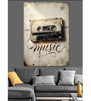 Kaset Bandından Oluşan Müzik Yazısı Dekoratif Kanvas - Mdf Ahşap Tablo