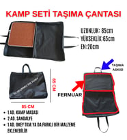 Kamp Seti Taşıma Çantası Su Geçirmez Masa Sandalye Çantası Dayanıklı & Fermuarlı 85x65x20 cm (Siyah-Siyah)