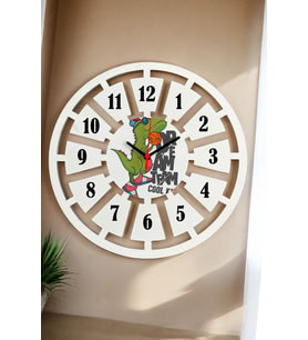 Dinozor Duvar Saati 40cm (Beyaz)