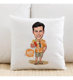 Kişiye Özel Tatil Yapan Erkek Karikatürlü Yastık