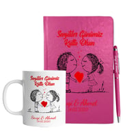 Sevgililer Gününe Özel Pembe Defter Kalem & Kupa Hediye Seti 20