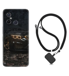 Xiaomi Redmi 12C Kılıf Silikon Boyun Askılı İpli Desenli Silikon Black Car 1768